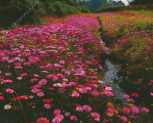 Pink Flower By River Diamond Painting