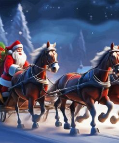 Santa Claus And Horses Diamond Painting