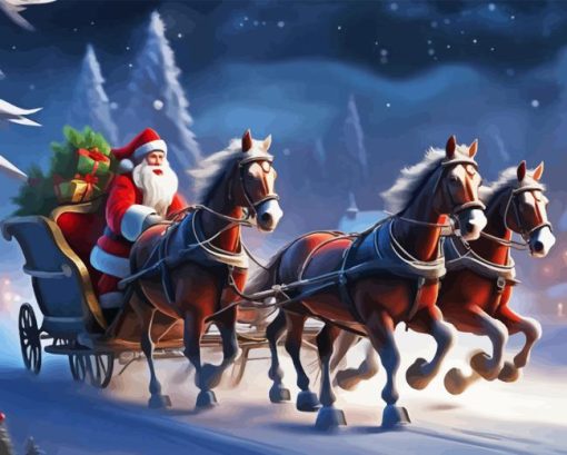 Santa Claus And Horses Diamond Painting