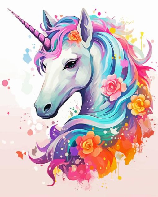 White Unicorn Head Diamond Painting