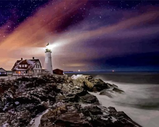 Lighthouse Night Time Diamond Painting