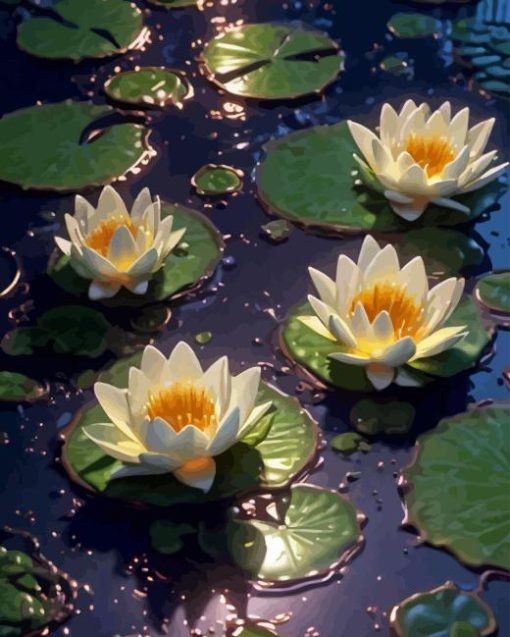 White Water Lilies Diamond Painting