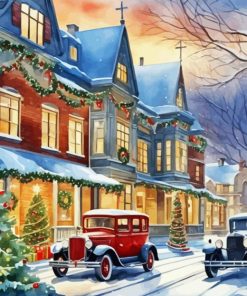 Vintage Christmas Evening Scenery Diamond Painting