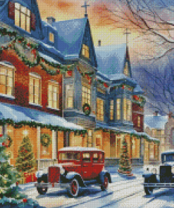 Vintage Christmas Evening Scenery Diamond Painting