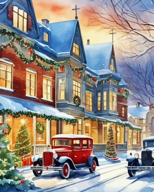 Vintage Christmas Evening Scenery Diamond Painting